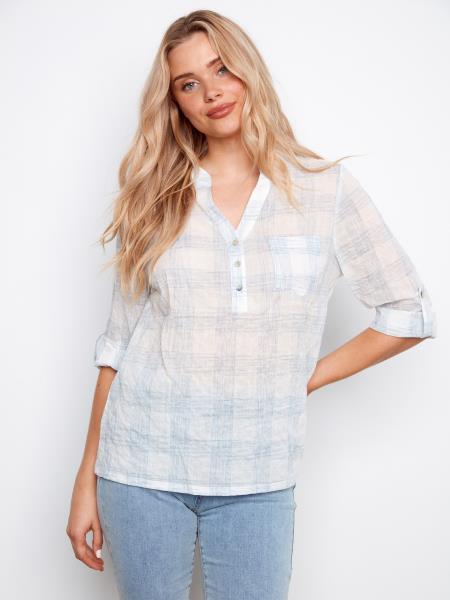 Charlie B C4188AR Cotton Gauze Half-Button Blouse