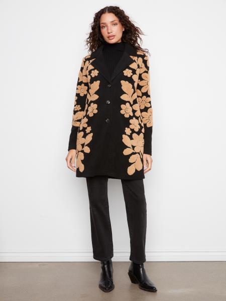 Charlie B C6446 Floral Sherpa Coat