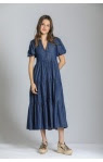 APNY T39 Long Tiered Dress with Puff Sleeve