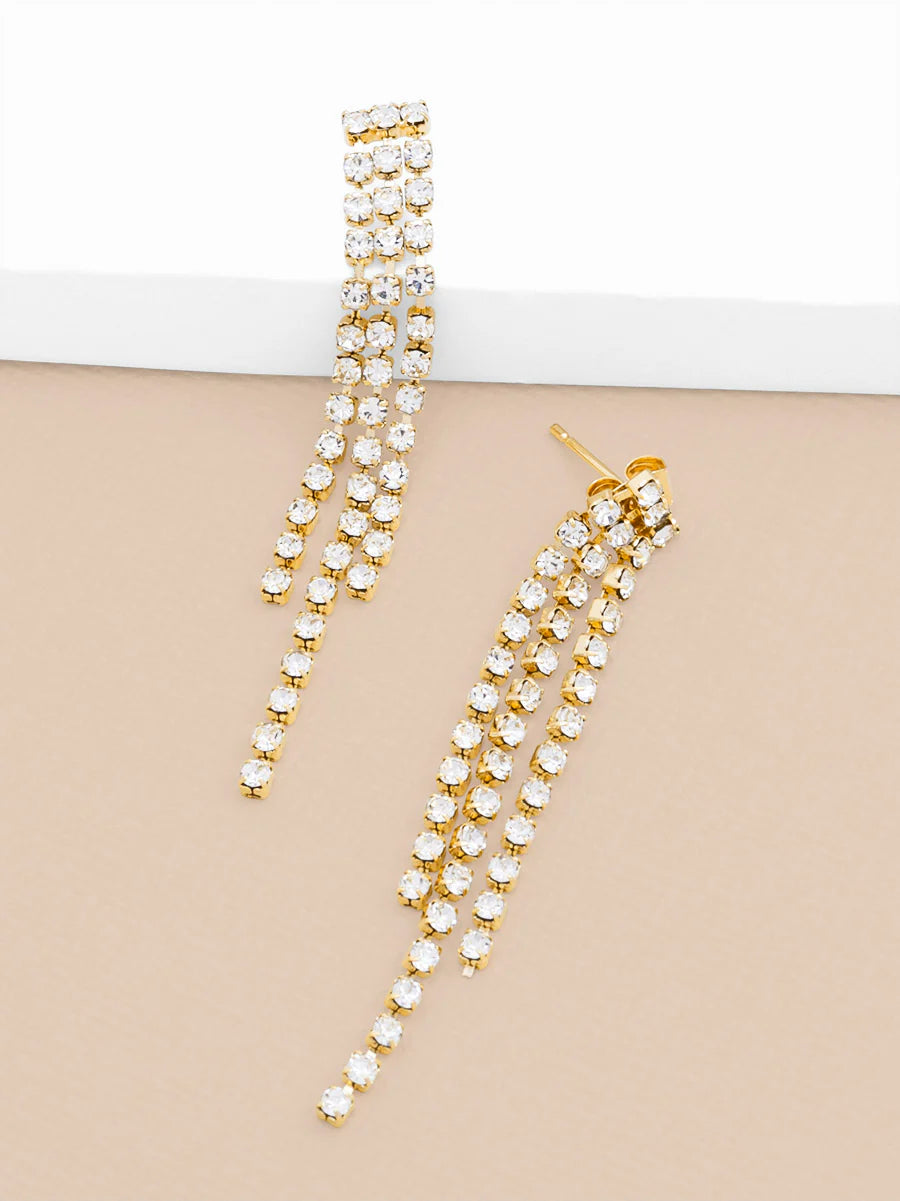 Zenzii E2823 Crystal 3-Tier Linear Drop Earring