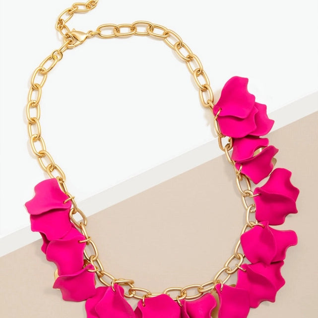 Zenzii N2720 Matte Gold Chain Collar Necklace with Hand-Painted Resin Petals