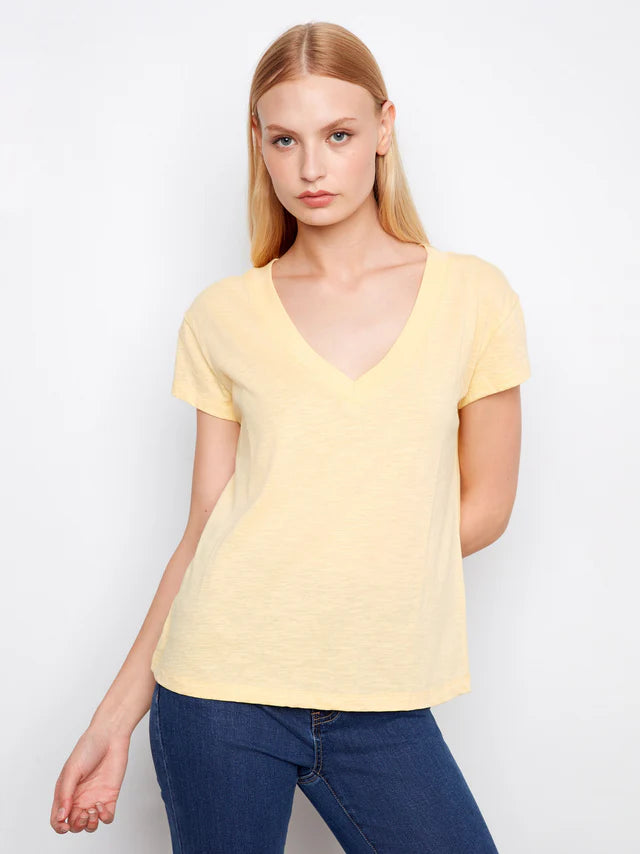 Charlie B C1428 Printed Organic Drop Shoulder V-Neck Tee