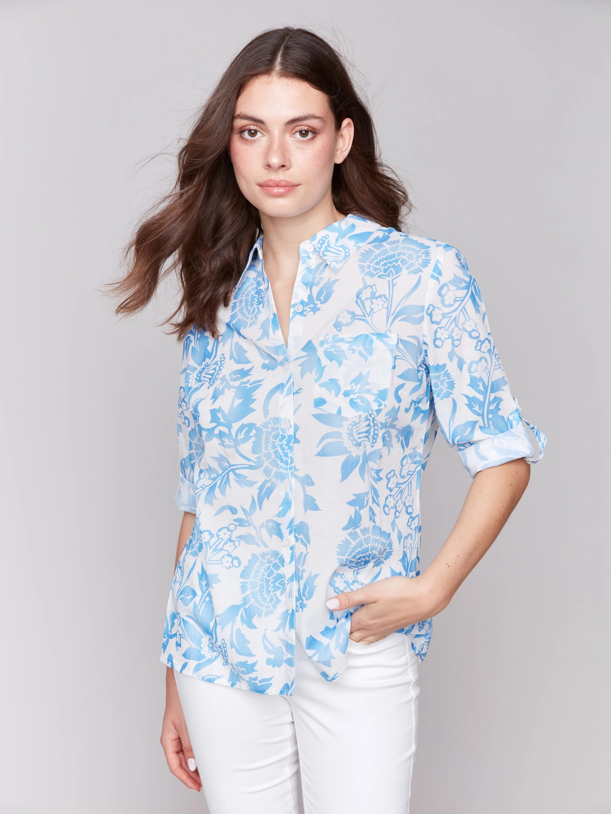 FINAL SALE Charlie B C4605D Printed Rayon Long Sleeve Shirt