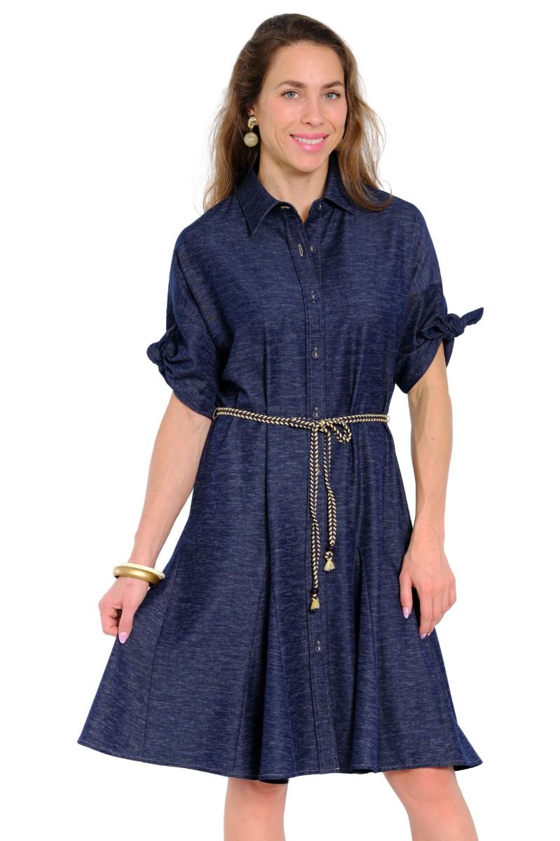 Lior Mae-2 Short-Sleeve Boyfriend Dress w/ Waist Tie