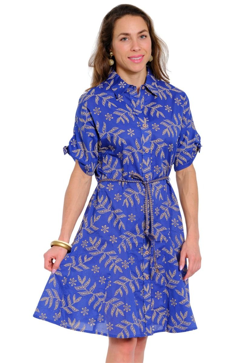 Lior Mae-2 Short-Sleeve Boyfriend Dress w/ Waist Tie