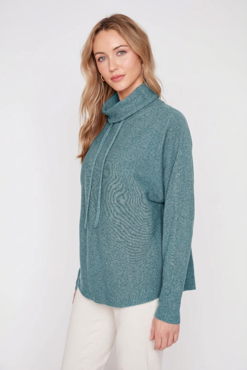 Renuar R6997 Drawstring Funnel Neck Rib Knit Sweater